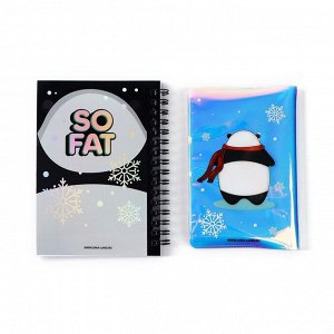 Подарочный набор новогодний, голографический блокнот и обложка на паспорт, Snow panda