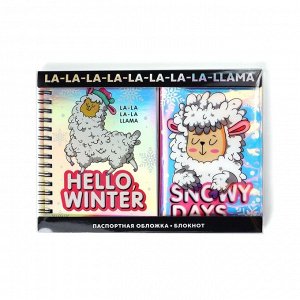 Подарочный набор новогодний, голографический блокнот и обложка на паспорт, Hello winter