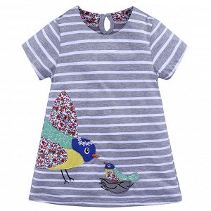 Детское платье с коротким рукавом, принт "Птицы", цвет белый/серый