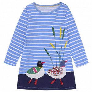 Детское платье с длинным рукавом, принт "Утки", цвет белый/синий