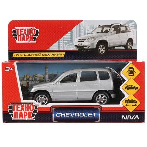 CHEVY-NIVA-SL Машина металл "CHEVROLET NIVA" 12см, открыв. двери, инерц, серебр. в кор. Технопарк в кор.2*36шт