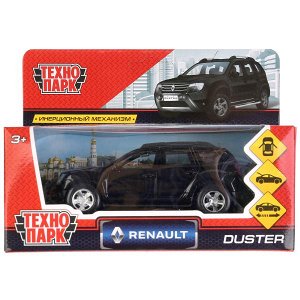 DUSTER-BK Машина металл RENAULT DUSTER длина 12 см, двери, багажн, черный, в кор. Технопарк в кор.2*36шт