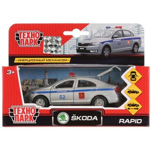 SB-18-22-SR-P-WB Машина металл SKODA Rapid полиция 12см, открыв двери и багажник, инерц. в кор Технопарк в кор.2*24шт