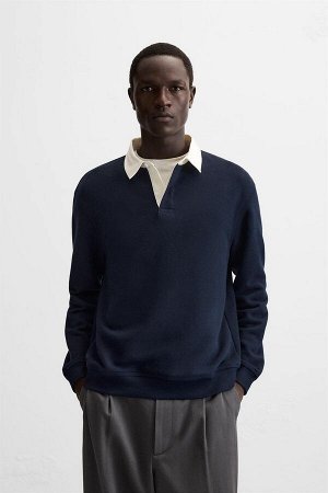 Свитшот ЦВЕТ как на первом фото РУБАШКА ПОЛО С КОНТРАСТНЫМ ВОРОТНИКОМ (POLOSHIRT MIT FARBLICH ABGESETZTEM KRAGEN) Рубашка-поло прямого кроя. Отложной воротник с потайной застежкой на пуговицы спереди.