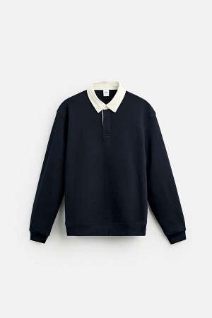 Свитшот ЦВЕТ как на первом фото РУБАШКА ПОЛО С КОНТРАСТНЫМ ВОРОТНИКОМ (POLOSHIRT MIT FARBLICH ABGESETZTEM KRAGEN) Рубашка-поло прямого кроя. Отложной воротник с потайной застежкой на пуговицы спереди.