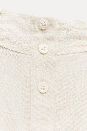 Топ Цвет как на первом фото ТОП, ВЯЗАННЫЙ КРЮЧКОМ – КОЛЛЕКЦИЯ ZW (H?KEL-TOP – ZW COLLECTION) Топ ZARA WOMAN COLLECTION из чистого хлопка. Ребристый воротник Perkins. Короткие рукава. Детали крючком. П