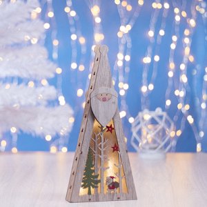 Фигура деревянная "Ёлка Дед Мороз", 29х13х3 см, 2*AA (не в компл.) 5 LED, белая