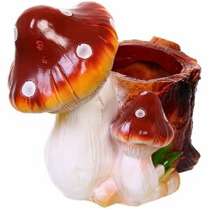 Фигура из гипса "Пень с грибами-кашпо" коричневый
