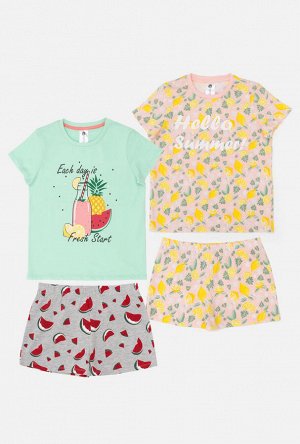 Два комплекта для девочек((1)футболка(фуфайка) и (2)шорты) Donni набивка