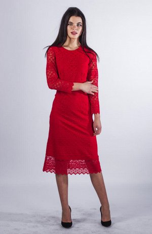 Платье гипюр стрейч Красный