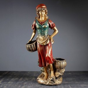 Фигурное кашпо "Девушка с двумя корзинами" бронза, цвет красный 90см МИКС