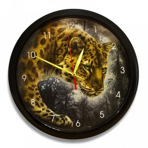 Часы настенные, серия: Животный мир, "Ягуар", чёрный обод, 28х28 см