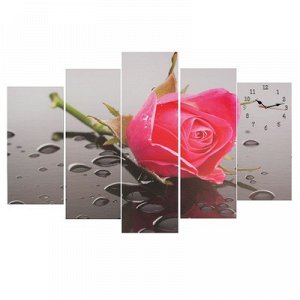 Часы настенные, серия: Цветы, модульные Розовая роза, 80х140 см, микс