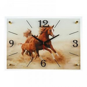 Часы настенные, серия: Животный мир, "Лошадь с жеребёнком", 40х56 см