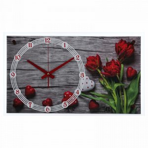 Часы настенные, серия: Цветы, "Красные тюльпаны", 36х60 см, микс