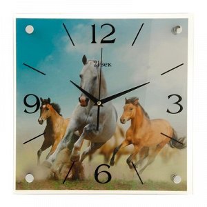 Часы настенные, серия: Животный мир, "Лошади", 35х35 см, микс