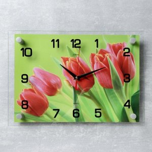 Часы настенные, серия: Цветы, "Красные тюльпаны", 25х35 см, микс