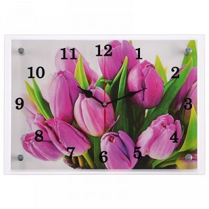 Часы настенные, серия: Цветы, "Тюльпаны", 25х35 см, микс