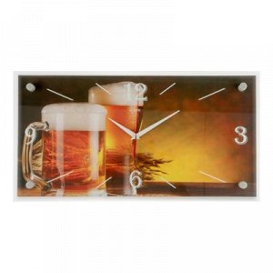 Часы-картина настенные, серия: Кухня, "Бокалы пива", 52х26 см, микс