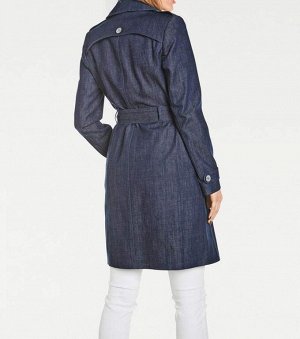 1r Джинсовое пальто, синее Rick Cardona Подиум для джинсовой моды с невероятными деталями. Актуальный плащ с элегантными лацканами и нахлестом спереди и на спине. Подчеркивающая фигуру двубортная форм
