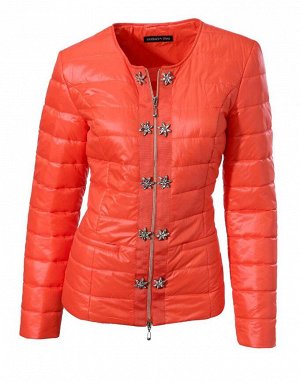 1r Куртка, оранжевая PATRIZIA DINI Хит сезона для удобства и тепла. Благородная ткань и простежка. Сверкающие элементы со стразами в виде цветка вдоль молнии с 2 замками. 2 вшитых кармана спереди, 1 в
