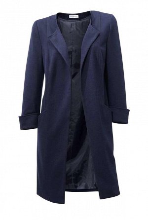 1r Пальто, синее S. Madan Модный стиль для города и работы. Благородная классика без застежки. Идеальная посадка с эластаном. Подчеркивающий фигуру силуэт с круглым вырезом горловины, 2 боковых вшитых