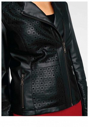 1r Куртка, черная PATRIZIA DINI Модный байкерский стиль с вырезами спереди и на рукавах (на подкладке). Стильная типичная боковая молния. Подчеркивающий фигуру женственный силуэт укороченной формы с 2