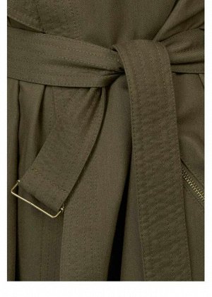 1r Пальто, оливковое Aniston Мода для осеннего гардероба. Большой воротник и изысканные детали. Широкие плечи. Л=Шлевки и пояс. Длинные рукава, которые можно отвернуть и зафиксировать хлястиками на пу