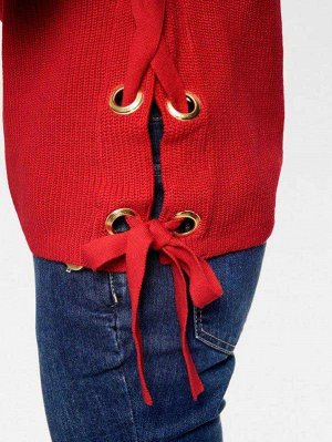 1к Rick Cardona  Пуловер, красный  Изысканный пуловер с эффектной шнуровкой сбоку с клепками. Обрамляющий фигуру силуэт с женственным круглым вырезом горловины и длинными рукавами. Длина ок. 60 см. Уд