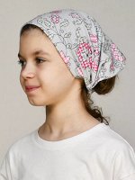 Косынка-повязка хлопковая для девочки Цветы в клетку, размер 56-58,  хлопок 95%
