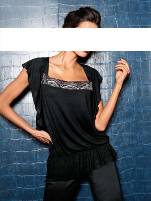 1r Блузка, черная Ashley Brooke Дизайнерский щик с магическим действием. Творческое платье с благородной вышивкой блестками и бусинами на прямоугольном вырезе. Боковые воланы и эластичный кант с волан