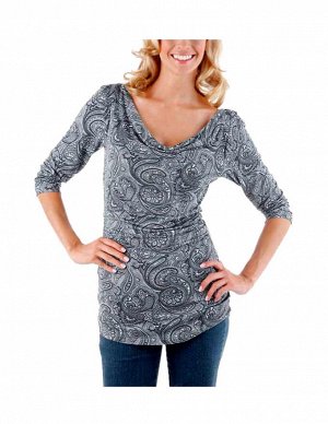 1r Блузка, серая Aniston Модная удлиненная блузка в стиле пейсли с декоративным вырезом в виде водопада. Экстравагантная аура. Подчеркивающий фигуру силуэт. Длина ок. 64 см. Мягкий трикотаж из 95% вис