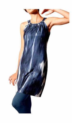 1r Шелковое платье, синее Heine Благородная модель и красивый крой! Волшебный переливающийся материал из чистого шелка с модным рисунком. Интересный крой - короткий разрез на спине и застежка на пугов