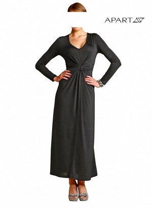 1r Платье, черное APART Невероятная сексуальность. Элегантное длинное трикотажное платье с драппировками спереди, которые подчеркивают женственный силуэт. Молния сзади посередине. Вырез с узкой оканто