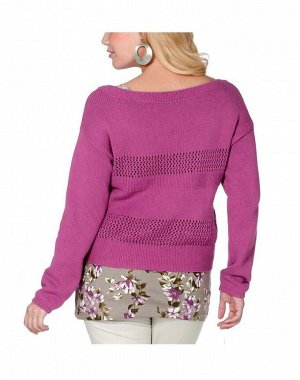 1r Пуловер, розовый Sheego Модный стиль и образ. Укороченная форма. Широкий круглый вырез и длинные рукава. Привлекательная структура. Длина в зависимости от размера от 50 до 62 см. Мягкий трикотаж из