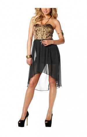 1r Платье, черно-коричневое Melrose Творческий дизайн. Женственное платье с корсажем от MELROSE. Верх с рисунком под леопарда на косточках для красивого декольте. Присборенная вставка сзади. Отстегива