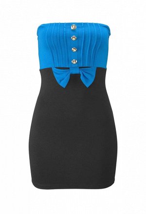 1r Платье, сине-черное Melrose Волшебное женственное платье с нежной аурой. Стильная модель с цветными блоками. Сексуальная форма. Золотистые пуговицы и вытачки на груди. Бант на талии. Длина от декол