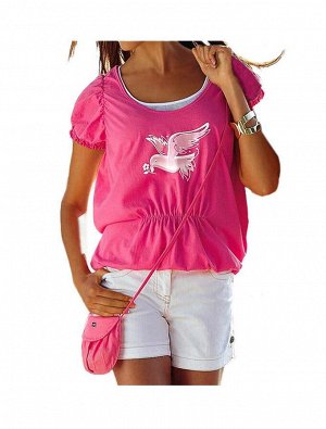 1r Блузка с сумкой, розовая APART Нежное творение. Белая вставка из сетки со строчкой под грудью и отдельная сумочка из трикотажа. Сумка с нахлестом, привлекательными драппировками, металлическим лого