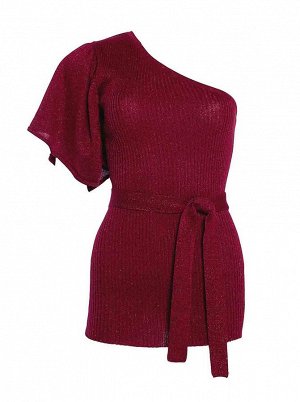 1r Пуловер, бордовый APART Трикотажный шик. Изысканный асимметричный пуловер со сверкающими нитями и поясом на завязках. Образ с одним плечом и присборенный рукав-крылышко с одной стороны. Подчеркиваю