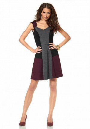 1r Платье, черно-серое Laura Scott Сексуальное мини-платье с цветными блоками создает неповторимый женственный стиль. Узкий крой до талии, широкая юбка из мягкой вискозы. Длина ок. 90 см. Легкий в ухо