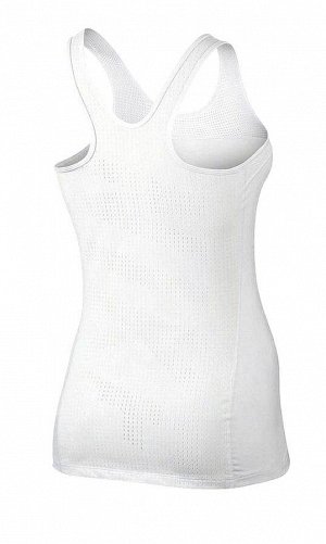 1r Топ, белый NIKE Функциональный топ от Nike! Пропускающий пот материал и дышащие вставки из меша на груди и на спине. Подчеркивающий фигуру силуэт с женственным круглым вырезом горловины, спинкой ри
