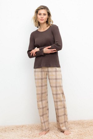 Пижама(Осень-Зима)+mom (тирамису, текстильная клетка)