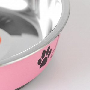 Миска для собак Пижон, округлая, с нескользящим основанием, с принтом, розовая, 450 мл