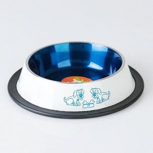 Миска для собак Пижон, с нескользящим основанием, бело-синяя, 230 мл