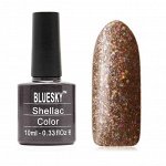 Гель-лак Bluesky №208 на коричневой подложке, с золотыми голографическими блестками разной величины, плотный, 10 мл