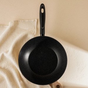 Сковорода Вок SL Home, d=28, h=7.5 см, кованый алюминий, антипригарное покрытие, индукция, чёрная