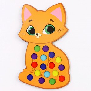 Сортер деревянный «Котёнок» с помпонами и пинцетом, 15x21 см