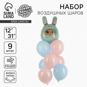 Воздушные шары, букет «Мишка в зайке», набор 9 шт.