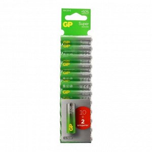 Батарейка алкалиновая GP Super, AA, LR6-12BL, 1.5 В, блистер, 10+2 шт.