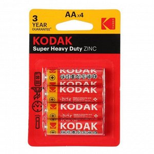 Батарейка солевая Kodak Extra Heavy Duty, AA, R6-4BL, 1.5 В, блистер, 4 шт.